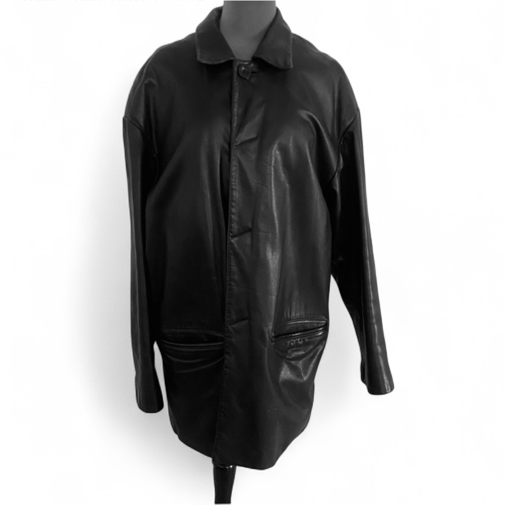 Y2K KENNETH COLE MEN’S BLACK 100% LEATHER JACKET SIZE XL CLASSIC NEUTRAL EDGY